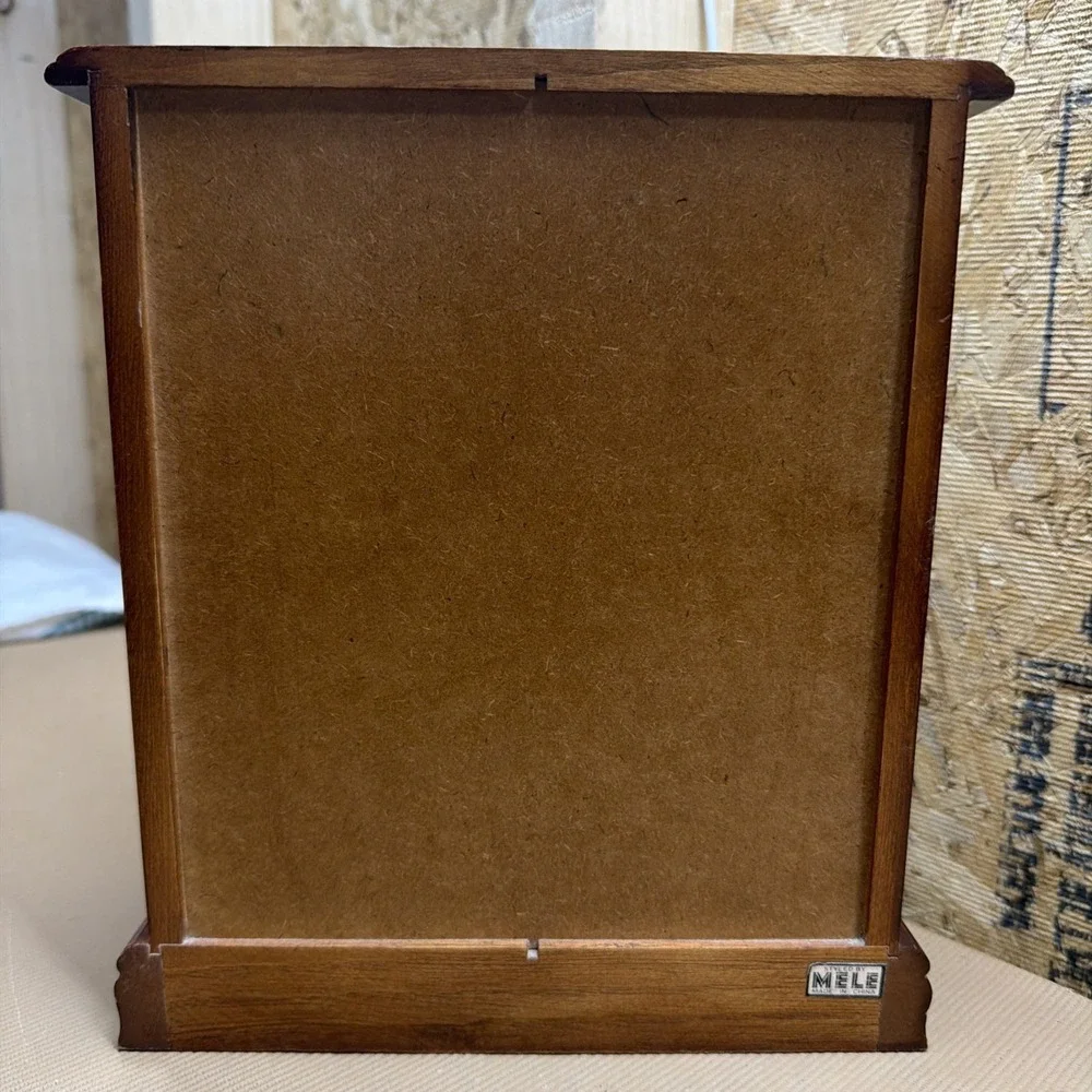 Vtg 80s Gunther Mele Dresser Top Jewelry Armoire box; Floral Painted Glass Door - Picture 2 of 12
